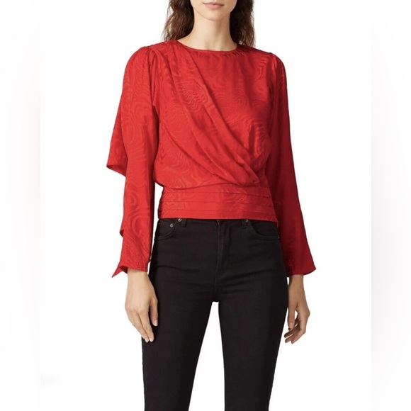 Ronny Kobo Womens Red Crew Neck Draped Open Back Silk Monet Top Size M - Picture 1 of 9